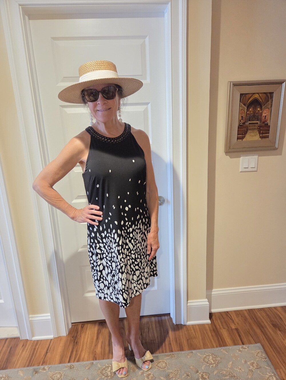 White House Black Market Black & White Sleeveless Beaded Neckline Dress